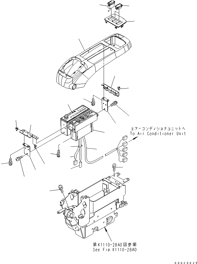 Схема запчастей Komatsu PC400-7-M1 - ОСНОВН. КОНСТРУКЦИЯ (КАБИНА) (КОНСОЛЬ) (ВЕРХН.) (С КОНДИЦИОНЕРОМ И РАДИО) (ЛЕВ.) (С ПРОБЛЕСК. МАЯКОМ) КАБИНА ОПЕРАТОРА И СИСТЕМА УПРАВЛЕНИЯ