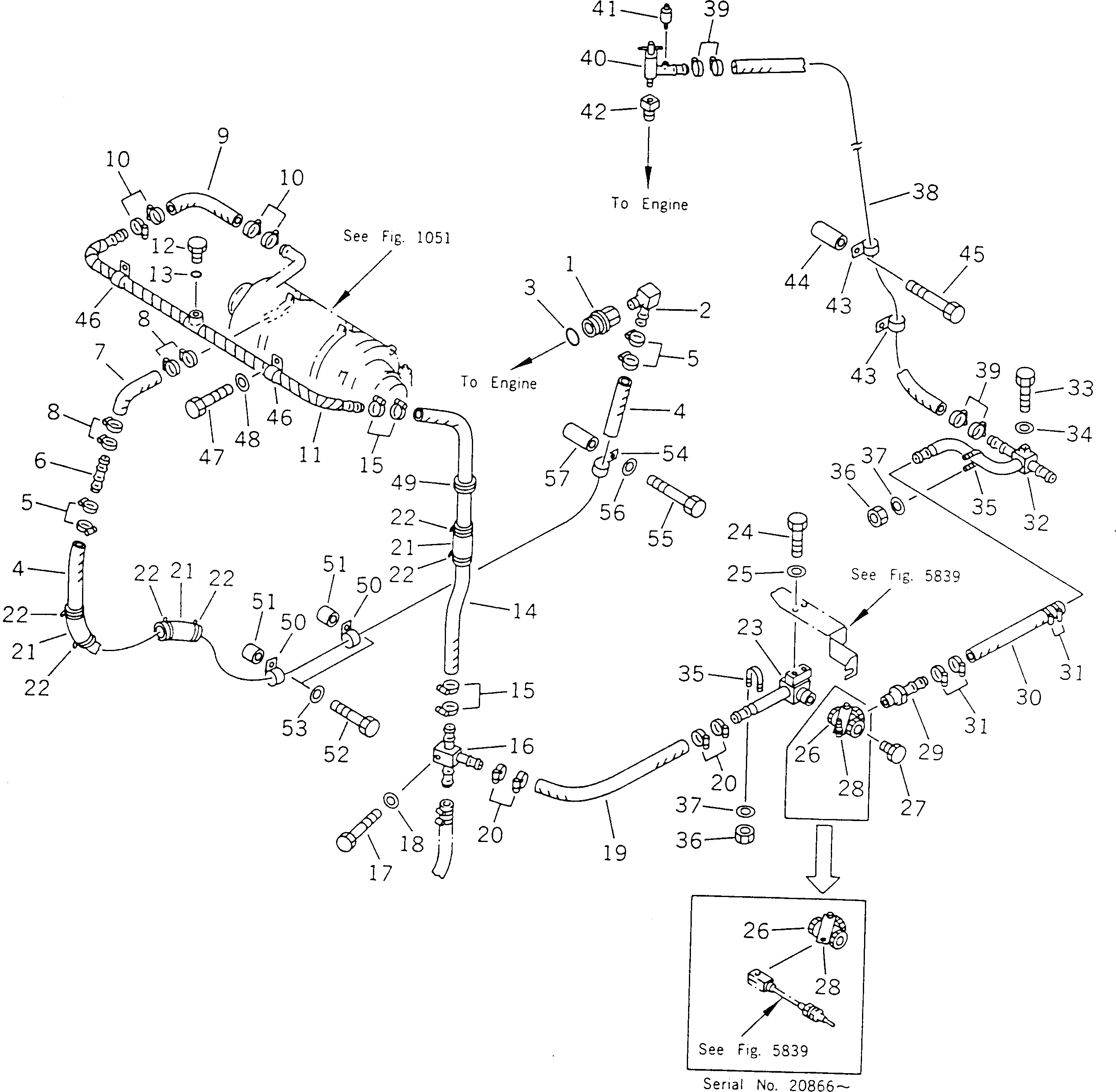 Схема запчастей Komatsu PC400-5D - ОБОГРЕВАТЕЛЬ. ТРУБЫ (/)(№79-) ЧАСТИ КОРПУСА