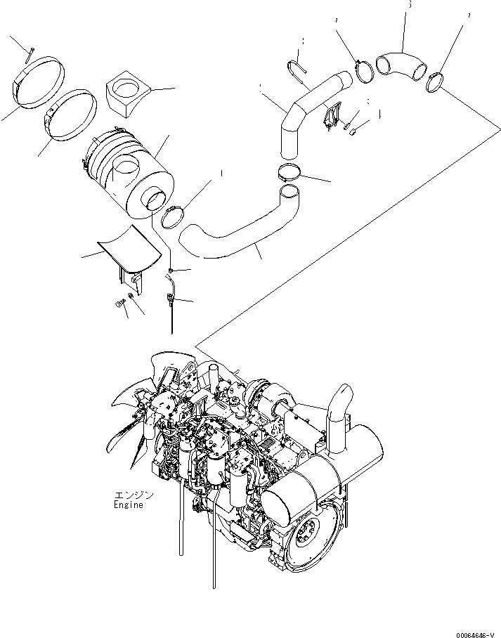 Схема запчастей Komatsu PC400-8 - СОЕДИНЕНИЯ ВОЗДУХООЧИСТИТЕЛЯ(С ПРЕФИЛЬТРОМ)(№7-) КОМПОНЕНТЫ ДВИГАТЕЛЯ