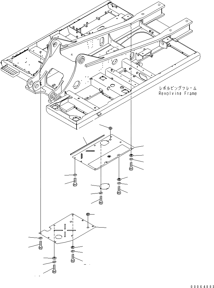 Схема запчастей Komatsu PC400-8 - НИЖН. КРЫШКА (ОСНОВНАЯ РАМА) (ПРАВ.)(№7-) ЧАСТИ КОРПУСА