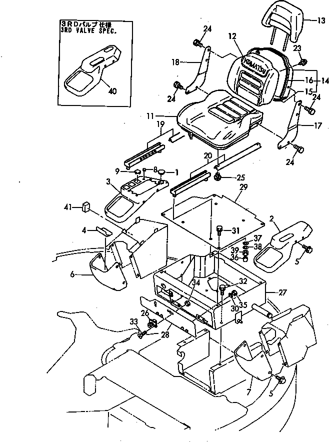 Схема запчастей Komatsu PC40FR-1 - СИДЕНЬЕ ОПЕРАТОРА И СИДЕНЬЕ ЭЛЕМЕНТЫ КРЕПЛЕНИЯ(№-) ЧАСТИ КОРПУСА