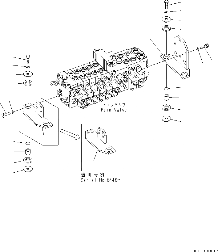 Схема запчастей Komatsu PC40MR-2 - ОСНОВН. КЛАПАН (КОРПУС) ГИДРАВЛИКА