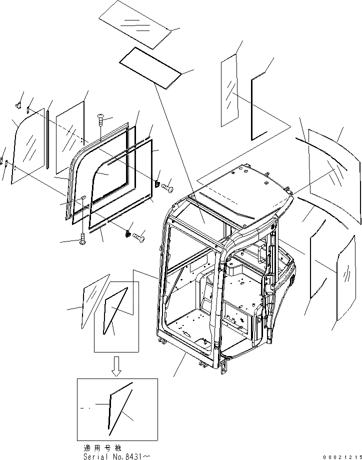 Схема запчастей Komatsu PC40MR-2 - КАБИНА (/8) (ОКНА) КАБИНА ОПЕРАТОРА И СИСТЕМА УПРАВЛЕНИЯ