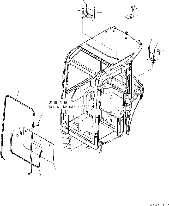 Схема запчастей Komatsu PC40MR-2 - КАБИНА (/8) (ПЕРЕДН. НИЖН. СТЕКЛА) КАБИНА ОПЕРАТОРА И СИСТЕМА УПРАВЛЕНИЯ