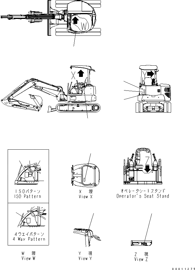 Схема запчастей Komatsu PC40MR-2 - МАРКИРОВКА (CONROL PATTERN) (ДЛЯ НАВЕСА) (ЯПОН.) МАРКИРОВКА