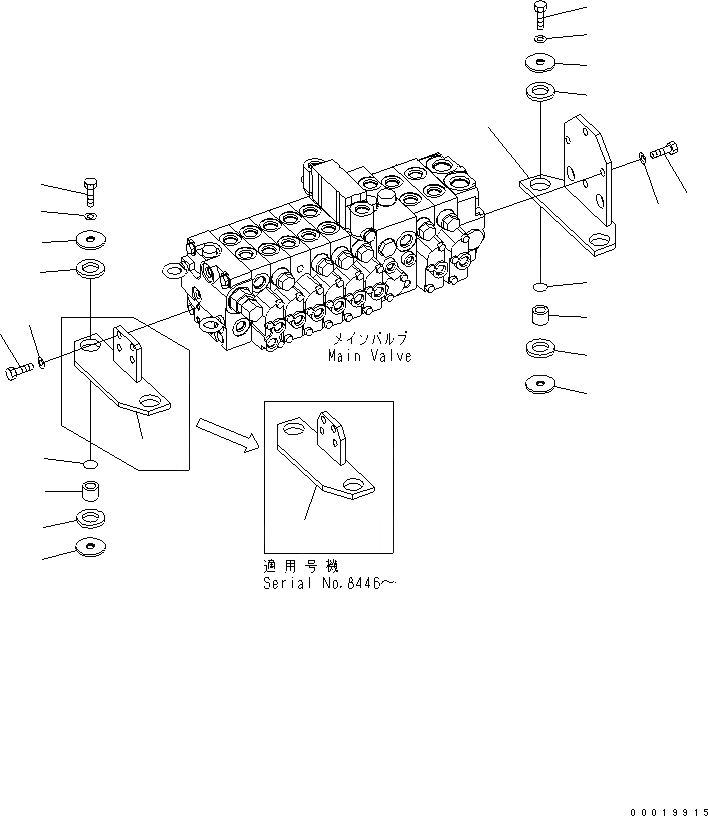 Схема запчастей Komatsu PC40MR-2 - ОСНОВН. КЛАПАН (КОРПУС) ГИДРАВЛИКА