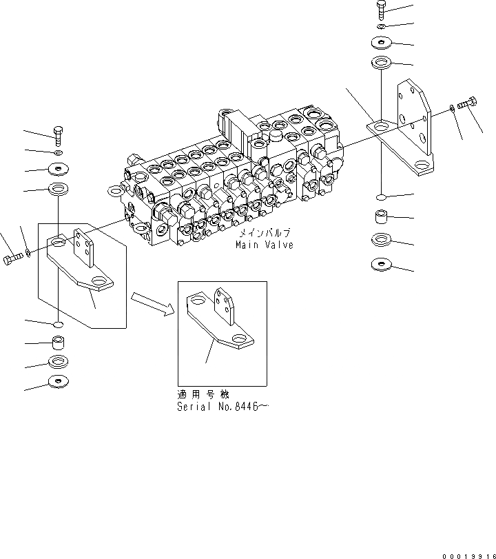 Схема запчастей Komatsu PC40MR-2 - ОСНОВН. КЛАПАН (КОРПУС) (ДЛЯ НАВЕСН. ОБОРУД.) ГИДРАВЛИКА