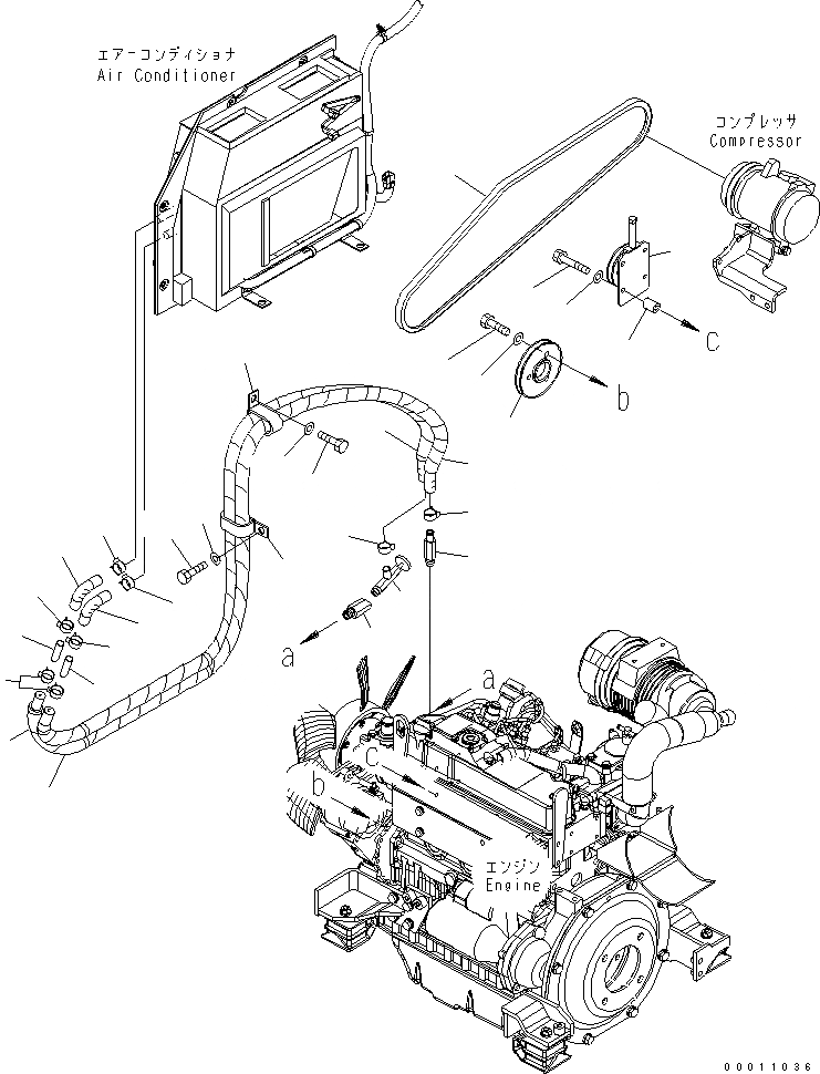 Схема запчастей Komatsu PC40MR-2 - КОНДИЦ. ВОЗДУХА (ШЛАНГИ ОБОГРЕВАТЕЛЯ И PULLY) КАБИНА ОПЕРАТОРА И СИСТЕМА УПРАВЛЕНИЯ