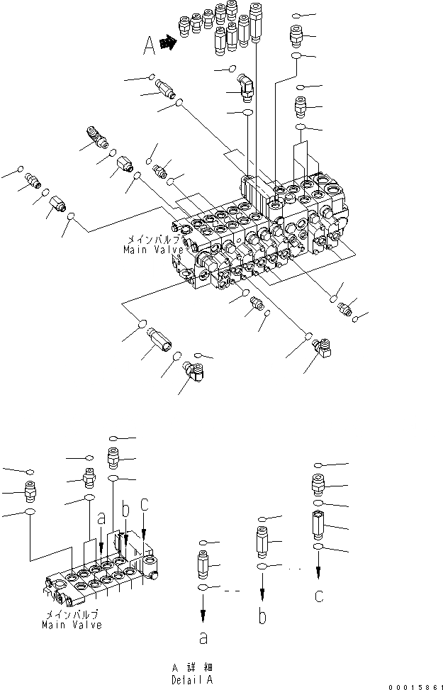 Схема запчастей Komatsu PC40MR-2-AC - ОСНОВН. КЛАПАН (ПАТРУБОК) (ДЛЯ ПОДЪЕМА РУКОЯТИ) ГИДРАВЛИКА