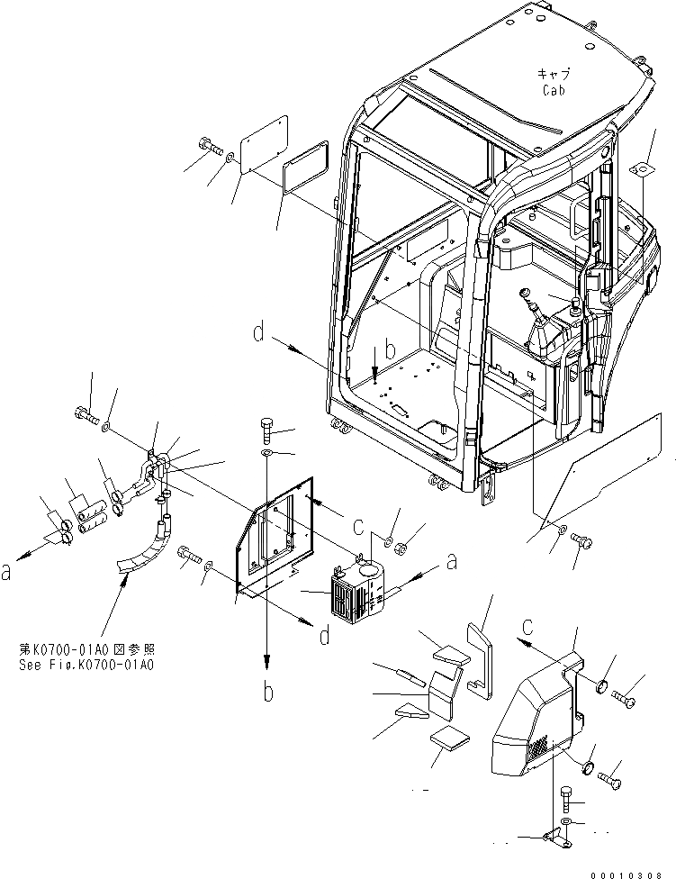 Схема запчастей Komatsu PC40MR-2-AC - КАБИНА (ОБОГРЕВАТЕЛЬ.) КАБИНА ОПЕРАТОРА И СИСТЕМА УПРАВЛЕНИЯ