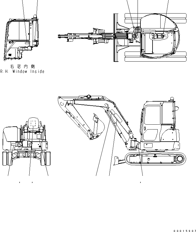 Схема запчастей Komatsu PC40MR-2-AC - РУКОЯТЬ CRANE (ТАБЛИЧКИ) (ДЛЯ КАБИНЫ) СПЕЦ. ОПЦИИ