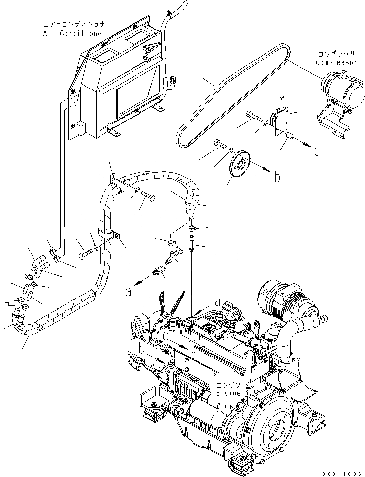 Схема запчастей Komatsu PC40MR-2 - КОНДИЦ. ВОЗДУХА (ШЛАНГИ ОБОГРЕВАТЕЛЯ И PULLY) КАБИНА ОПЕРАТОРА И СИСТЕМА УПРАВЛЕНИЯ