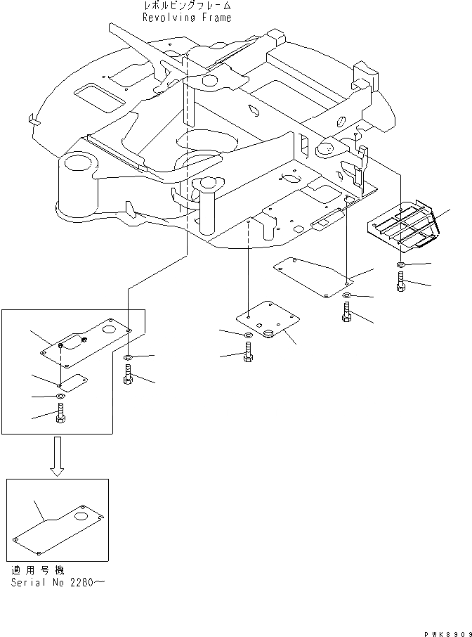 Схема запчастей Komatsu PC40MRX-1 - НИЖН. КРЫШКА (КРОМЕ ЯПОН.) ЧАСТИ КОРПУСА