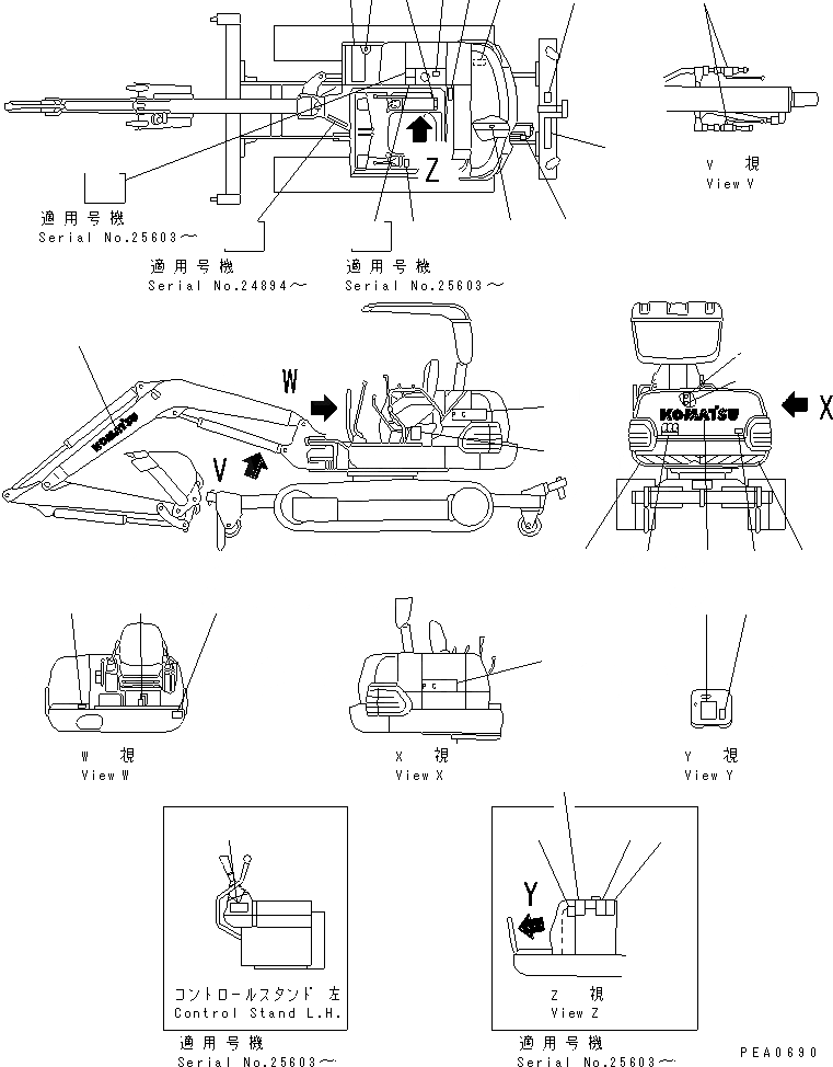 Схема запчастей Komatsu PC40T-7 - МАРКИРОВКА (ЯПОН.) (ДЛЯ SUPER LINER) (PCT)      (ДЛЯ НАВЕСА) (KOMATSU PATTERN)(№9-) МАРКИРОВКА