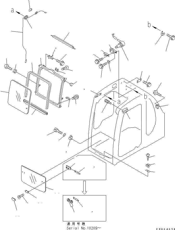 Схема запчастей Komatsu PC450-6 - КАБИНА (ПЕРЕДН. ОКНА) (ПРОЗРАЧН. КРЫША)(№-999) КАБИНА ОПЕРАТОРА И СИСТЕМА УПРАВЛЕНИЯ