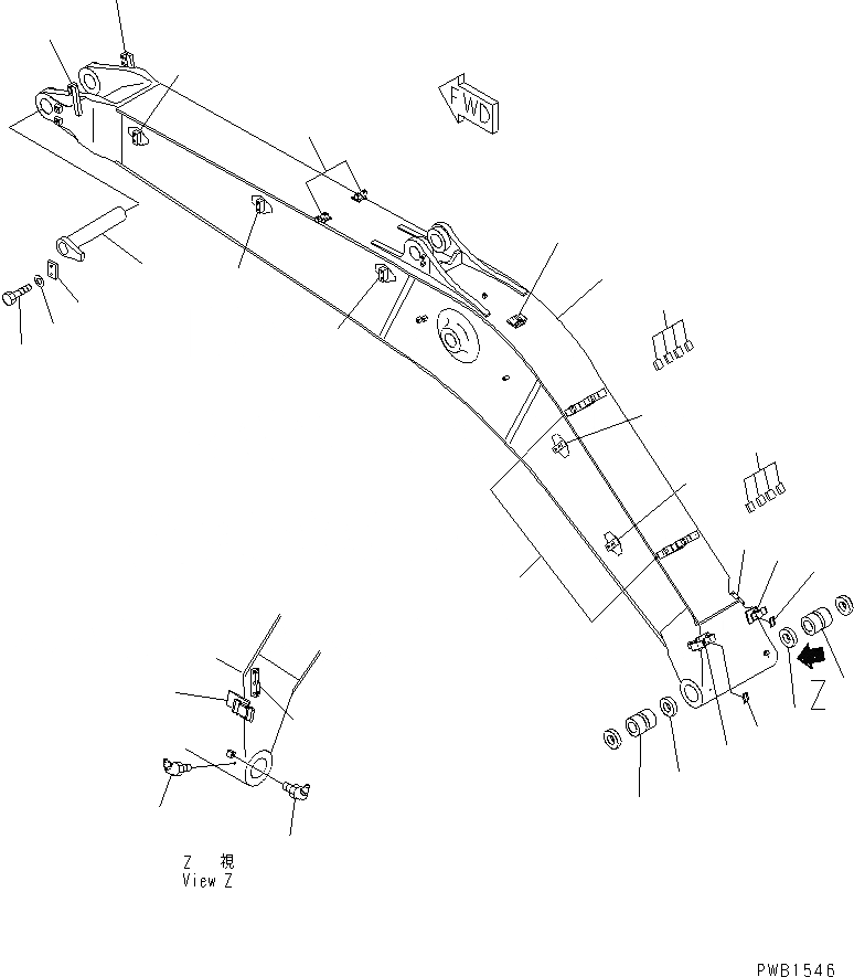 Схема запчастей Komatsu PC450-6 - СТРЕЛА (СТРЕЛА И ВЕРХН. ПАЛЕЦ) (С ДОПОЛН. ГИДРОЛИНИЕЙ)(№-999) РАБОЧЕЕ ОБОРУДОВАНИЕ