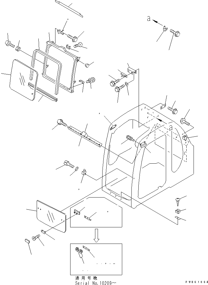 Схема запчастей Komatsu PC450-6Z - КАБИНА (ПЕРЕДН. ОКНА) (ПРОЗРАЧН. КРЫША)(№-999) ОСНОВН. КОМПОНЕНТЫ И РЕМКОМПЛЕКТЫ