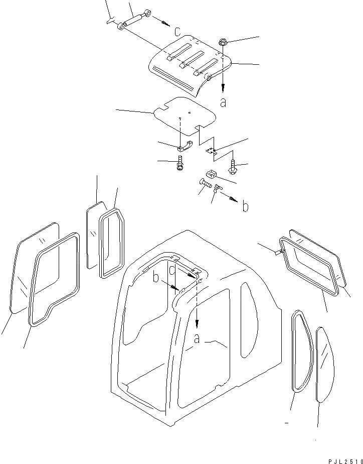 Схема запчастей Komatsu PC450-6Z - КАБИНА (ОКНА И ВЕНТИЛЯТОР В КРЫШЕ)(№-) КАБИНА ОПЕРАТОРА И СИСТЕМА УПРАВЛЕНИЯ