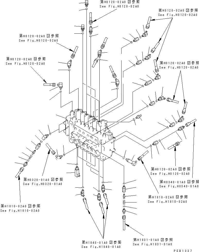 Схема запчастей Komatsu PC450-6K-J - ОСНОВН. КЛАПАН (СОЕДИНИТЕЛЬН. ЧАСТИ)(№-999) ГИДРАВЛИКА