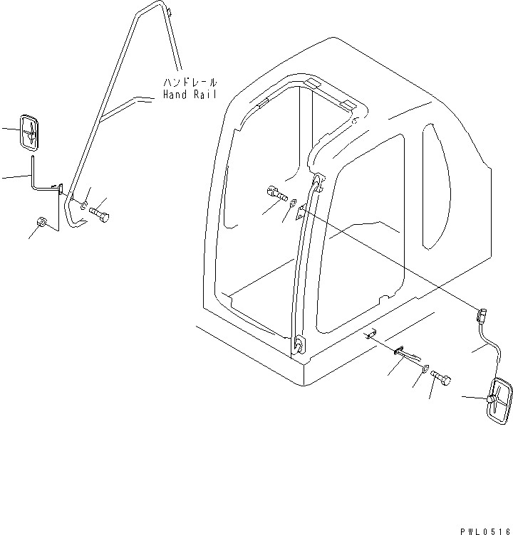 Схема запчастей Komatsu PC450-6K-KE - ЗАДН. VIEW MIRROR ЧАСТИ КОРПУСА