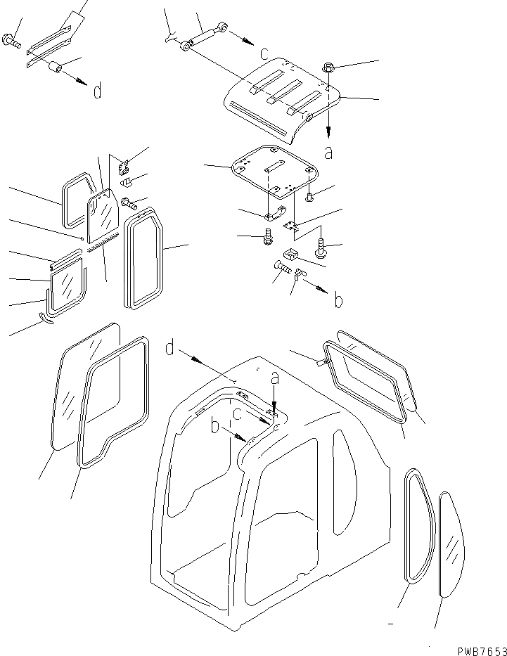 Схема запчастей Komatsu PC450-6 - КАБИНА (ОКНА И ВЕНТИЛЯТОР В КРЫШЕ)(№-) КАБИНА ОПЕРАТОРА И СИСТЕМА УПРАВЛЕНИЯ