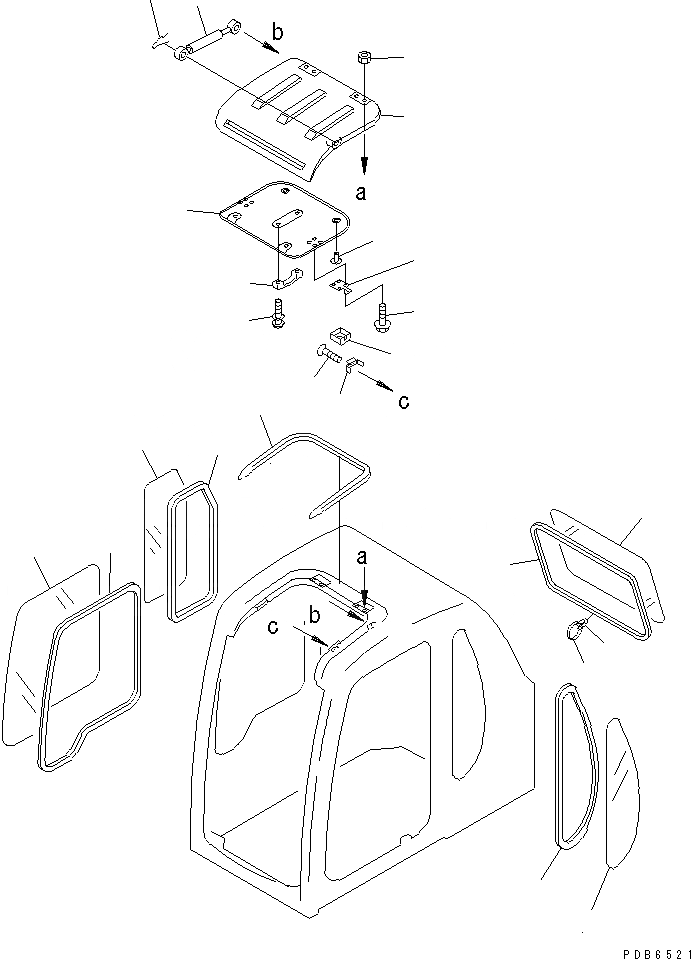 Схема запчастей Komatsu PC450-6K - КАБИНА (/7) (ОКНА И ВЕНТИЛЯТОР В КРЫШЕ) КАБИНА ОПЕРАТОРА И СИСТЕМА УПРАВЛЕНИЯ