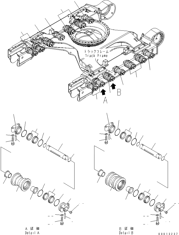 Схема запчастей Komatsu PC450-7 - ГУСЕНИЧНАЯ РАМА (ОПОРНЫЙ КАТОК) (ДВУБОРТН.)(№-9) ХОДОВАЯ