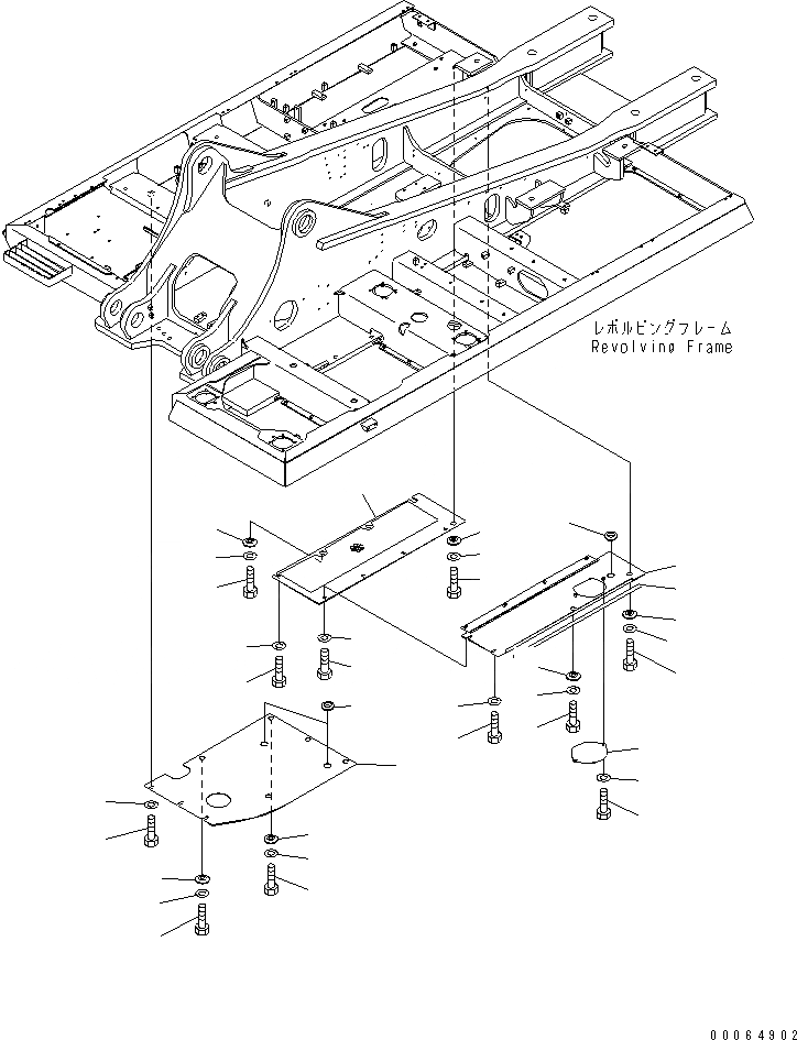 Схема запчастей Komatsu PC450-8 - НИЖН. КРЫШКА (ОСНОВНАЯ РАМА) (ПРАВ.) (УСИЛ.)(№7-) ЧАСТИ КОРПУСА