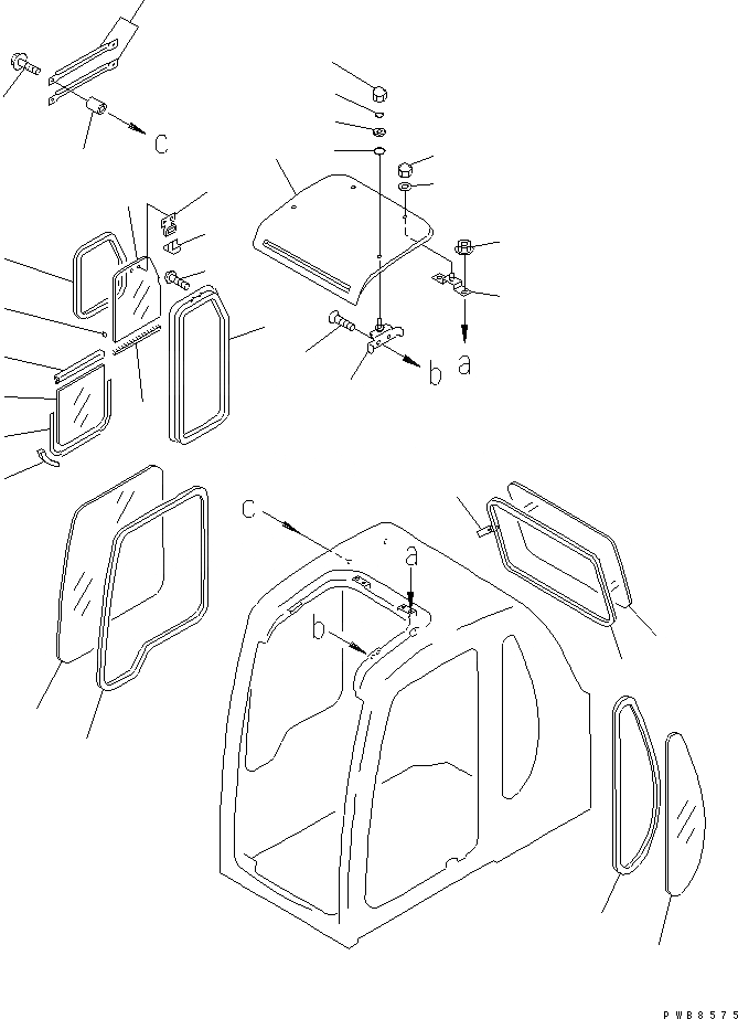 Схема запчастей Komatsu PC450LC-6 - КАБИНА (ОКНА И ВЕНТИЛЯТОР В КРЫШЕ) (С ПРОЗРАЧН. КРЫША)(№-) ОСНОВН. КОМПОНЕНТЫ И РЕМКОМПЛЕКТЫ