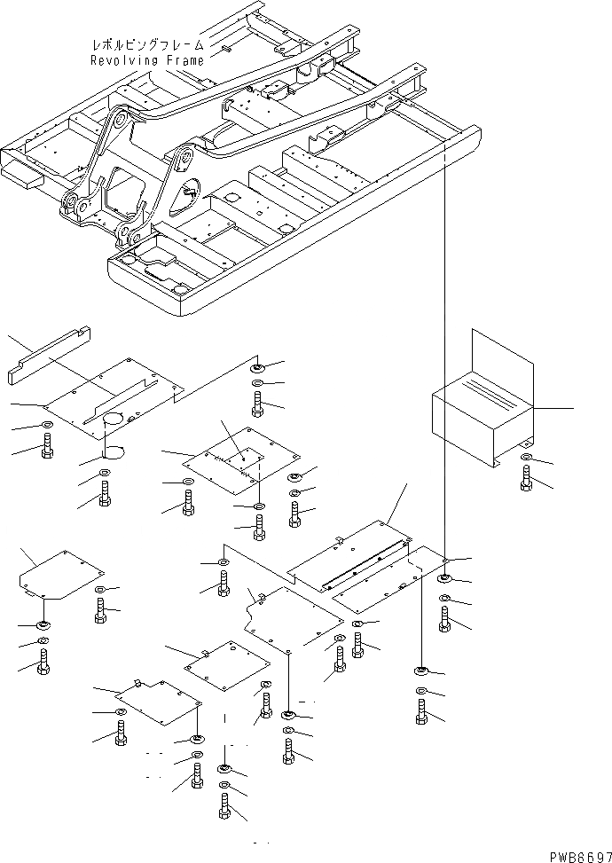 Схема запчастей Komatsu PC450LC-6K - НИЖН. КРЫШКА (ОСНОВНАЯ РАМА)(№K-K999) ЧАСТИ КОРПУСА