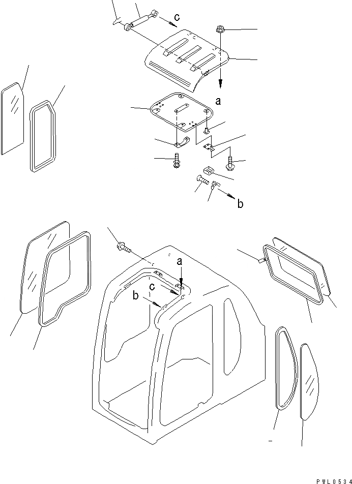 Схема запчастей Komatsu PC450LC-6K-KE - КАБИНА (ОКНА И ВЕНТИЛЯТОР В КРЫШЕ) КАБИНА ОПЕРАТОРА И СИСТЕМА УПРАВЛЕНИЯ