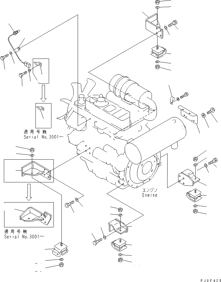 Схема запчастей Komatsu PC45MR-1 - КРЕПЛЕНИЕ ДВИГАТЕЛЯ КОМПОНЕНТЫ ДВИГАТЕЛЯ