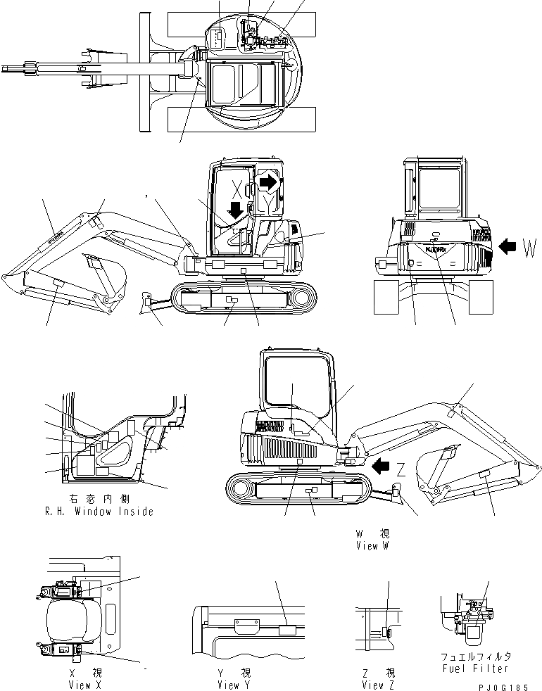 Схема запчастей Komatsu PC45MR-1 - МАРКИРОВКА (ДЛЯ ВОЗД.-CON) (ЯПОН.)(№-) МАРКИРОВКА