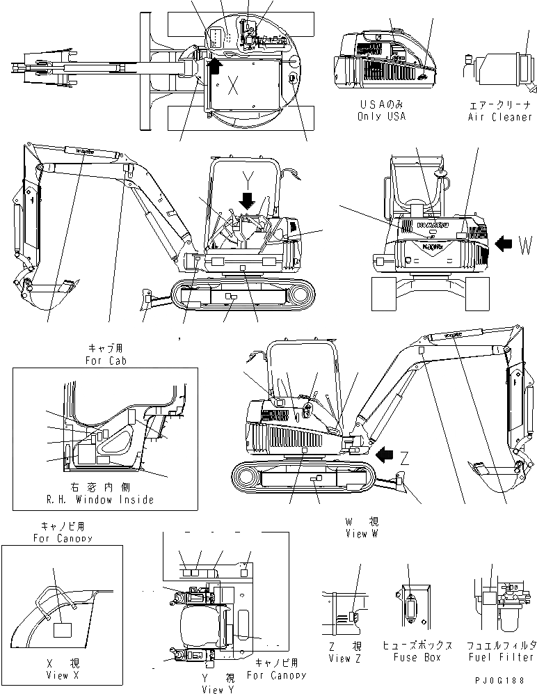 Схема запчастей Komatsu PC45MRX-1 - МАРКИРОВКА (ДЛЯ ТЕЛЕСКОПИЧЕСК. РУКОЯТЬ) (АНГЛ.) (ДЛЯ СЕВ. АМЕРИКИ)(№-) МАРКИРОВКА