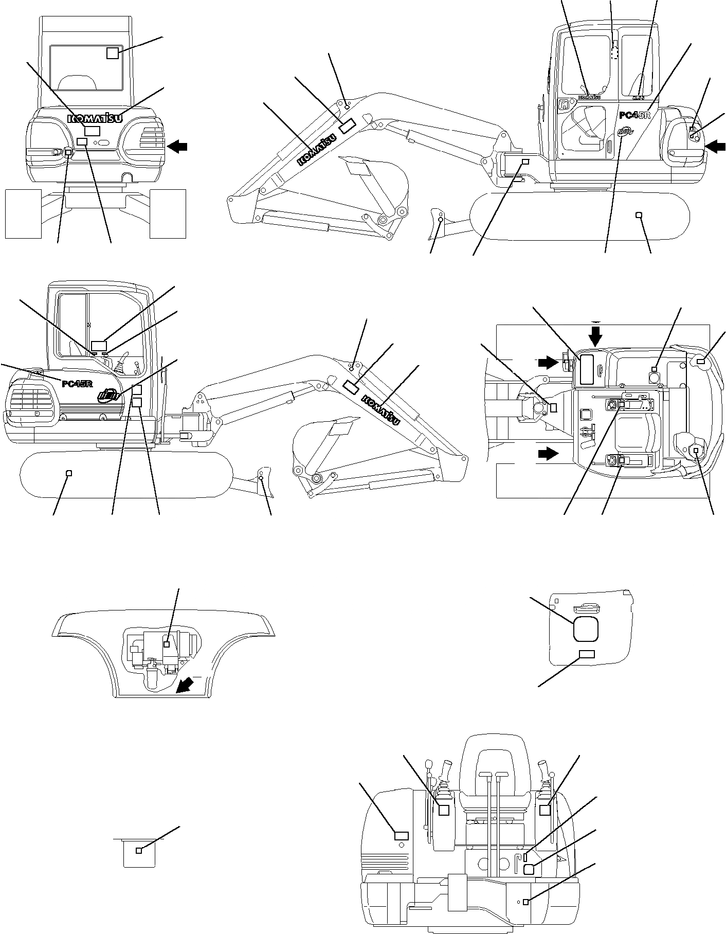 Схема запчастей Komatsu PC45R-8 - МАРКИРОВКА (КАБИНА) МАРКИРОВКА