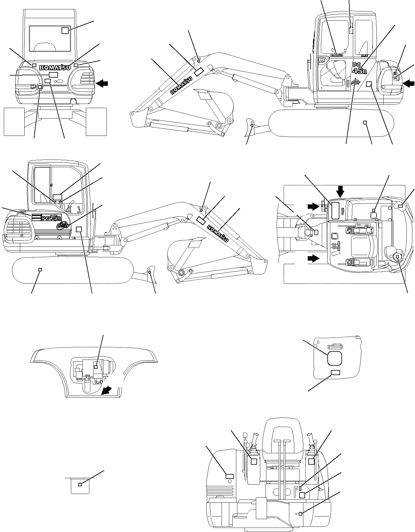 Схема запчастей Komatsu PC45R-8 - МАРКИРОВКА (КАБИНА) МАРКИРОВКА
