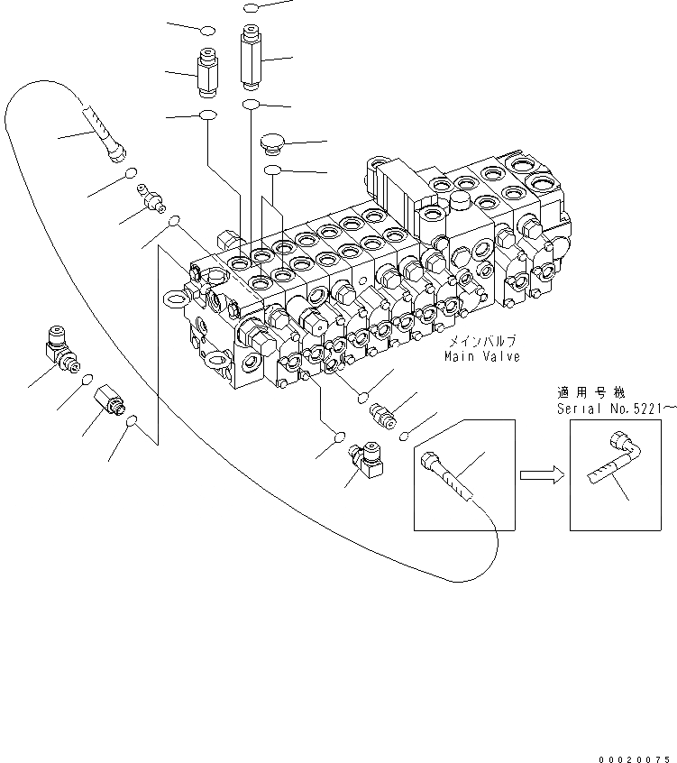 Схема запчастей Komatsu PC50MR-2 - ОСНОВН. КЛАПАН (ДОПОЛН. ЧАСТЬ) (ДЛЯ ПОВОРОТН. ОТВАЛА С ИЗМ. УГЛОМ)    R НАКЛОН.) ГИДРАВЛИКА