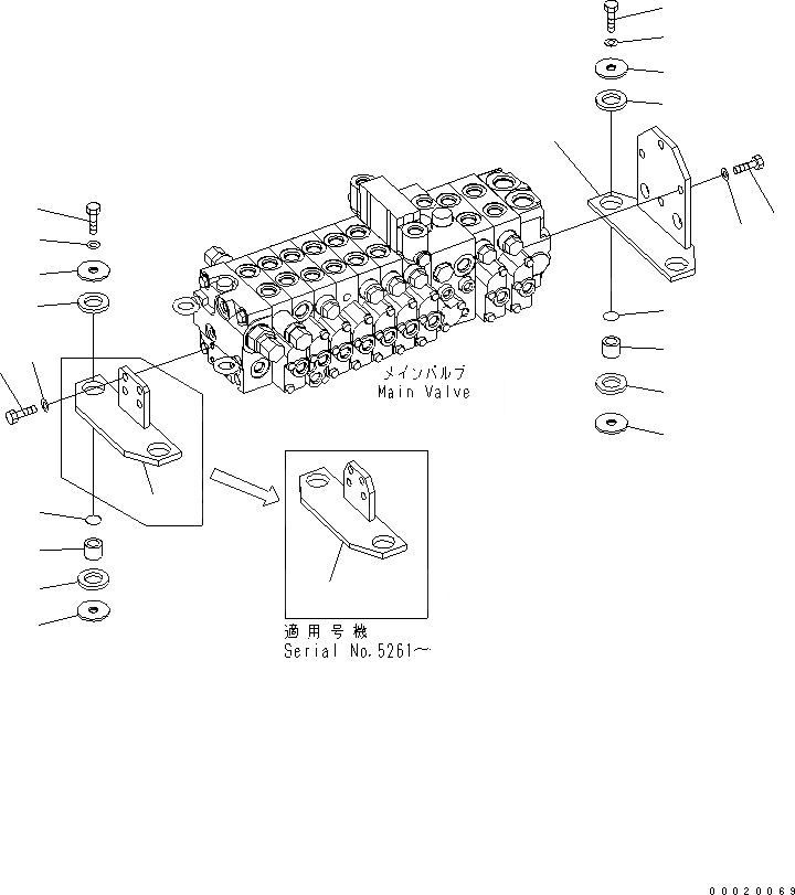 Схема запчастей Komatsu PC50MR-2-AC - ОСНОВН. КЛАПАН (КОРПУС) (ДЛЯ НАВЕСН. ОБОРУД.) ГИДРАВЛИКА