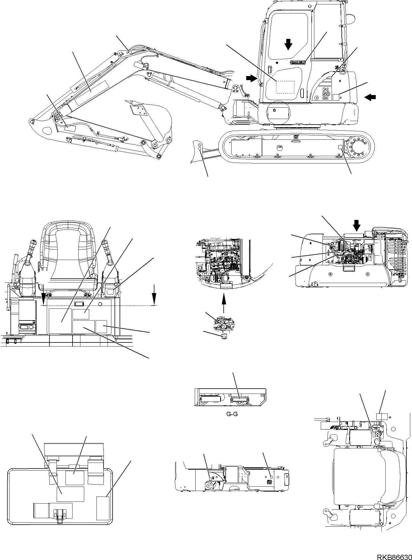 Схема запчастей Komatsu PC50MR-2 - МАРКИРОВКА (КАБИНА) (/) МАРКИРОВКА