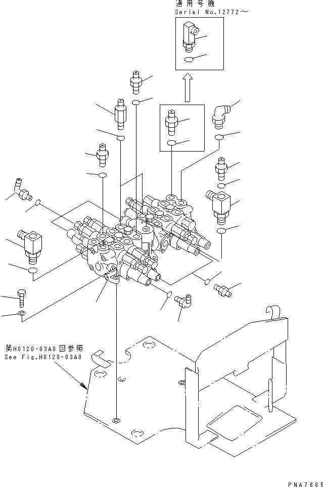 Схема запчастей Komatsu PC50UU-2 - ОСНОВН. КЛАПАН (КРЕПЛЕНИЕ И ПАТРУБОК) (ДЛЯ КЛАПАН ПРАВ.) (НАВЕСН. ОБОРУД.) ГИДРАВЛИКА