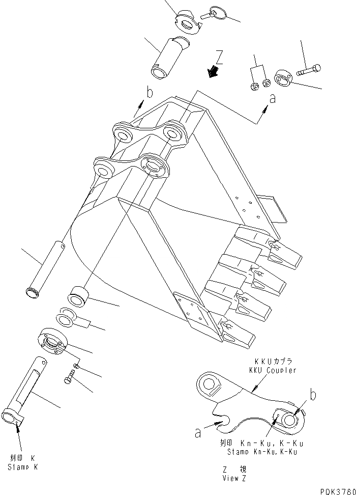 Схема запчастей Komatsu PC50UU-2 - ПАЛЕЦ КОВША (MULTIPLE CHANGE) (KOMATSU КОВШ) (ДЛЯ KKU COUPLER)(№8-) КАТАЛОГИ ЗЧ