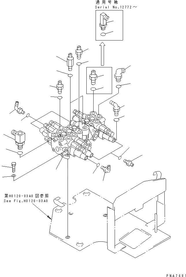 Схема запчастей Komatsu PC50UU-2 - ОСНОВН. КЛАПАН (КРЕПЛЕНИЕ И ПАТРУБОК) (ДЛЯ КЛАПАН ПРАВ.) ГИДРАВЛИКА