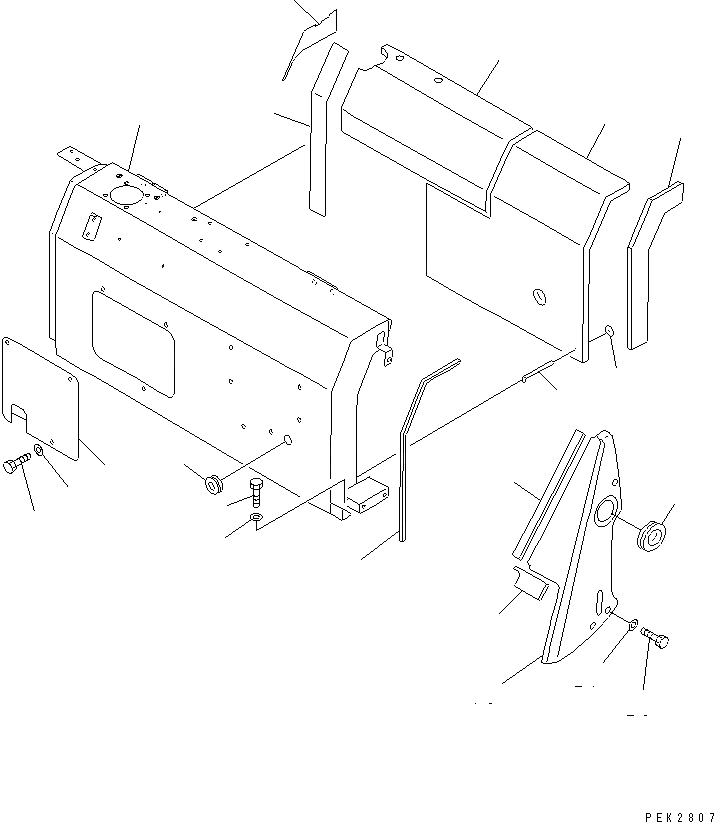 Схема запчастей Komatsu PC50UU-2 - КАПОТ (COVER) (ВЕРХН. ГЛУШИТЕЛЬ)(№99-) ЧАСТИ КОРПУСА