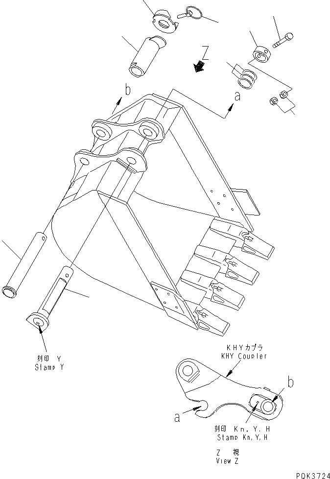 Схема запчастей Komatsu PC58SF-1 - ПАЛЕЦ КОВША (MULTIPLE CHANGE) (Y ТИП КОВШ) (ДЛЯ KHY COUPLER) КАТАЛОГИ ЗЧ