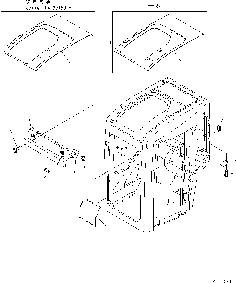 Схема запчастей Komatsu PC58UU-3 - КАБИНА (ВНУТР. ПОКРЫТИЕ) (TOPS КАБИНА) КАБИНА ОПЕРАТОРА И СИСТЕМА УПРАВЛЕНИЯ