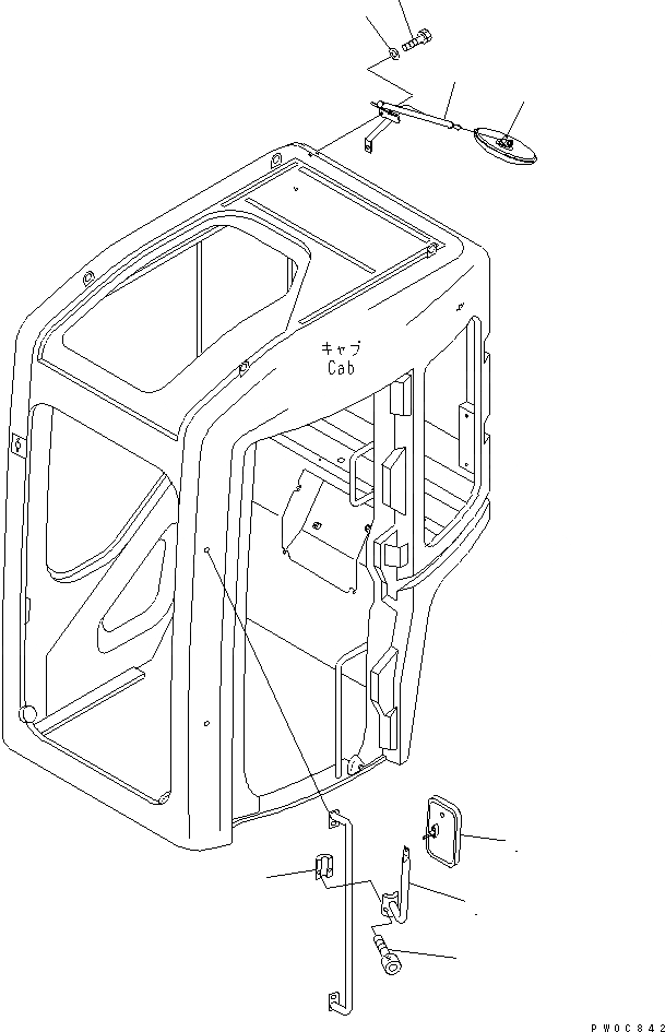 Схема запчастей Komatsu PC58UU-3 - ЗЕРКАЛА ЗАДН. ВИДА(ДЛЯ КАБИНЫ) (СЕВ. АМЕРИКА СПЕЦ-Я.) ЧАСТИ КОРПУСА