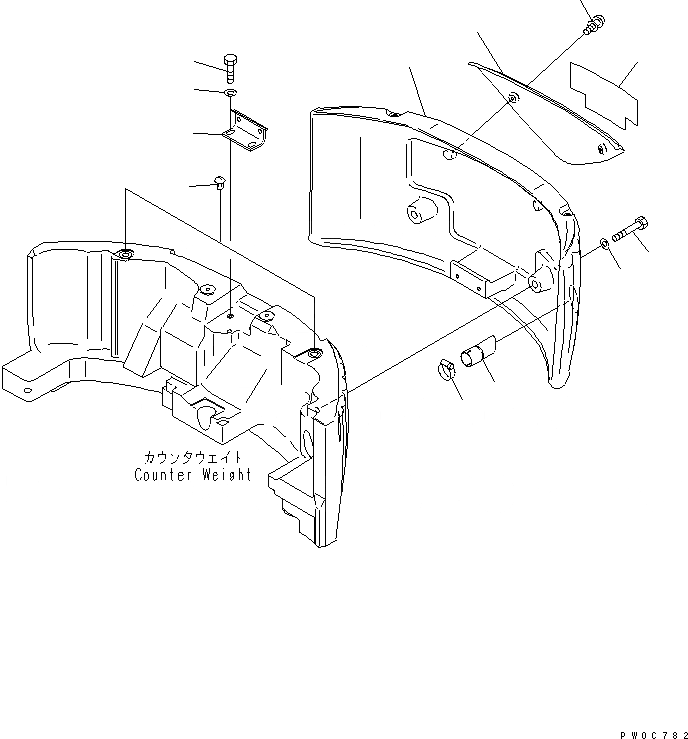 Схема запчастей Komatsu PC58UU-3 - ДОПОЛНИТ. ПРОТИВОВЕС AND COVER ЧАСТИ КОРПУСА