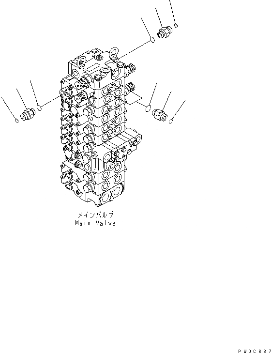 Схема запчастей Komatsu PC58UU-3 - ОСНОВН. КЛАПАН (ЗАГЛУШКА) (ДЛЯ НАВЕСН.ОБОРУД.) ГИДРАВЛИКА