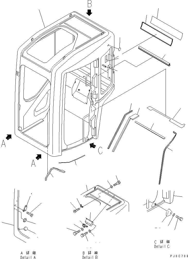 Схема запчастей Komatsu PC58UU-3 - КАБИНА (KOMTRAX) (TOPS КАБИНА)(№-) КАБИНА ОПЕРАТОРА И СИСТЕМА УПРАВЛЕНИЯ