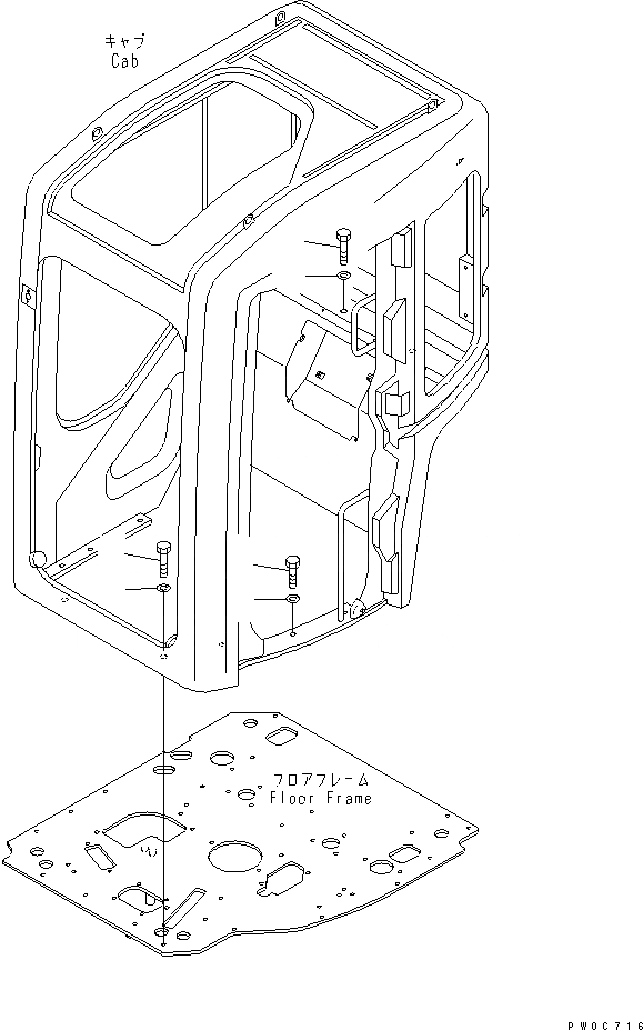 Схема запчастей Komatsu PC58UU-3 - КАБИНА (КРЕПЛЕНИЕ) КАБИНА ОПЕРАТОРА И СИСТЕМА УПРАВЛЕНИЯ